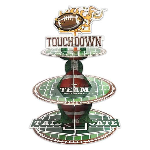 Estivaux 3-Tier Super Bowl Football Cupcake Stand for Dessert Table, Sports Rolls Ball Cupcake Tower Tray Green Brown Cardboard Cake Dessert Stand for 24 Cupcakes Sports Football Party Decorations