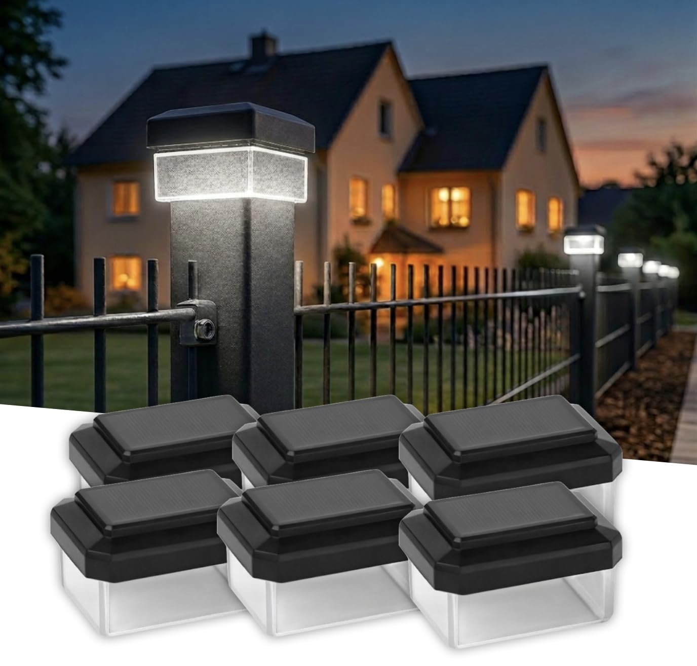 Solar Zaunleuchte LED 6er Pack – Zaunbeleuchtung für Doppelstabmattenzaun Neutralweiß 4000K IP65