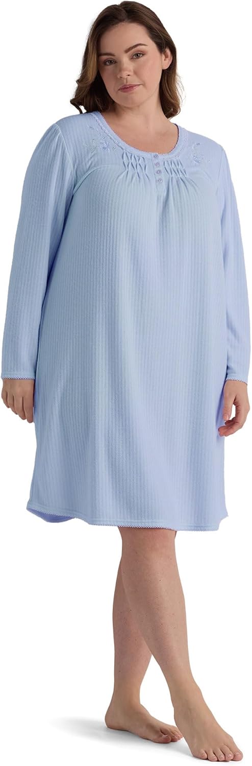 Miss Elaine Women's Nightgown, Honeycomb Knit Gown with Long Sleeves and Round Neckline, Women's Sleepwear and Loungewear - Image 3
