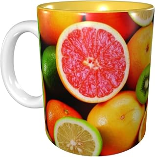 RFSHOP Tazas de café de frutas frescas, taza de cerámica de 11 onzas para oficina y hogar, taza de té de agua en el interior, color amarillo