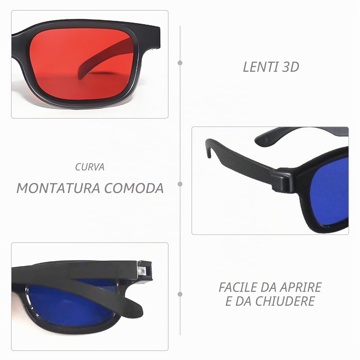 2occhiale rossi e blu, occhiali 3D, da sole 3D, lenti anti-appannamento e anti-graffio, adatti per spettacoli di luce, feste in vacanza, home theater, cinema
