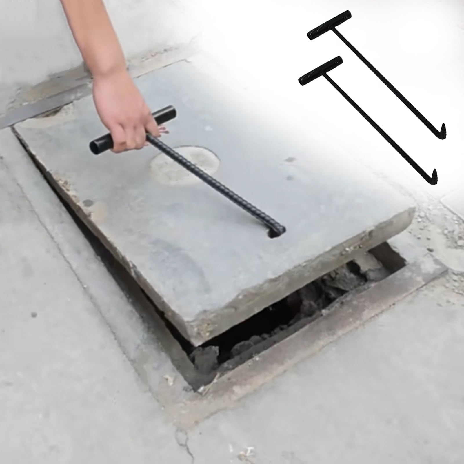 ZIMGOD 2 Pcs Manhole Cover Hook for Lifting Pulling Moving, Shop Restaurant School Sewer Lid Lifter, Roll Shutter Doors Drain Grate Covers Puller(84x15cm (33 1/8