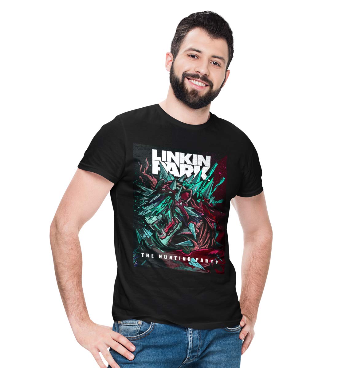 INDISSHMen's Cotton Regular Fit Linkin Park The Hunting Party Printed T-Shirt (Black-05, 2XL)