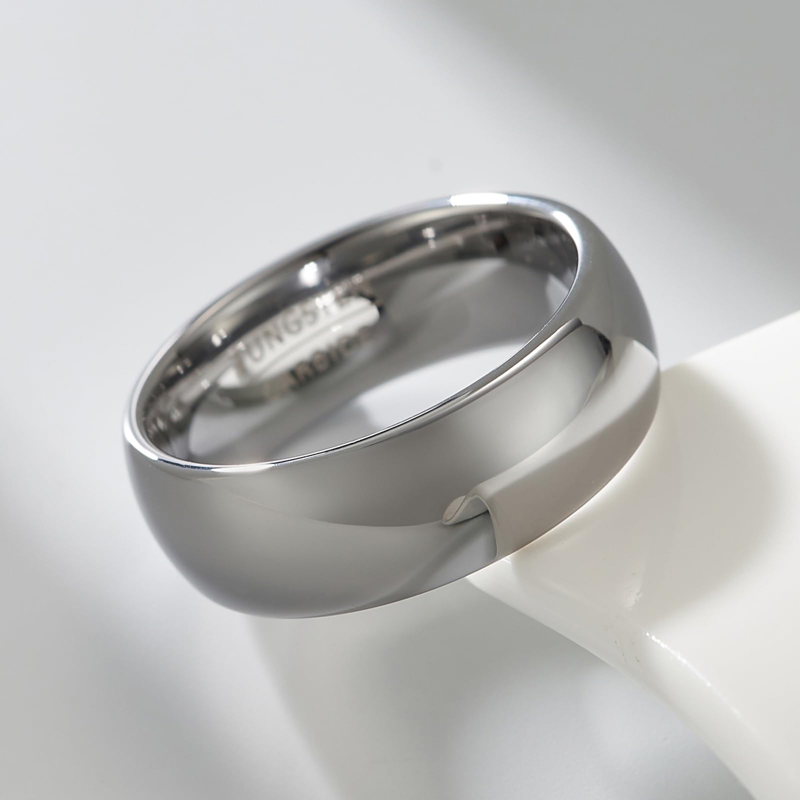 Serie Lineage: Fascia Classica Curvata | Anello Nuziale Unisex in Tungsteno Lucidato Larghezza 8mm (Misura USA)