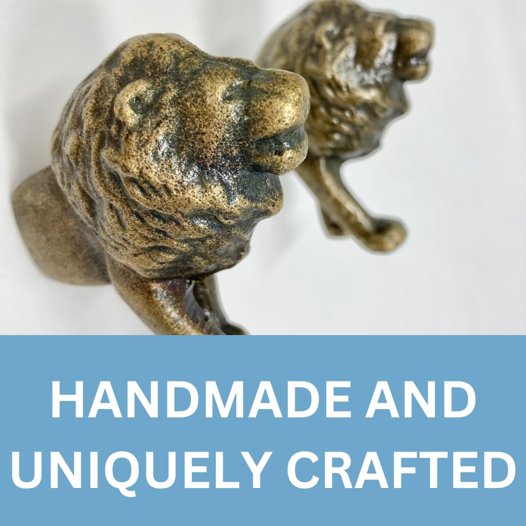 Safari Boutons de tiroir en métal en laiton antique avec motif animal (crochet, lion)