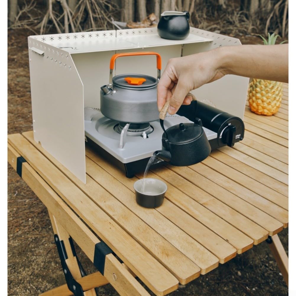 Windschutz für Campingkocher, 3-seitig, faltbar, für Gasherde im Freien, tragbarer Eisen-Windschutz mit Tragetasche, für Wandern, Picknick, Strand, Grillen (grün)