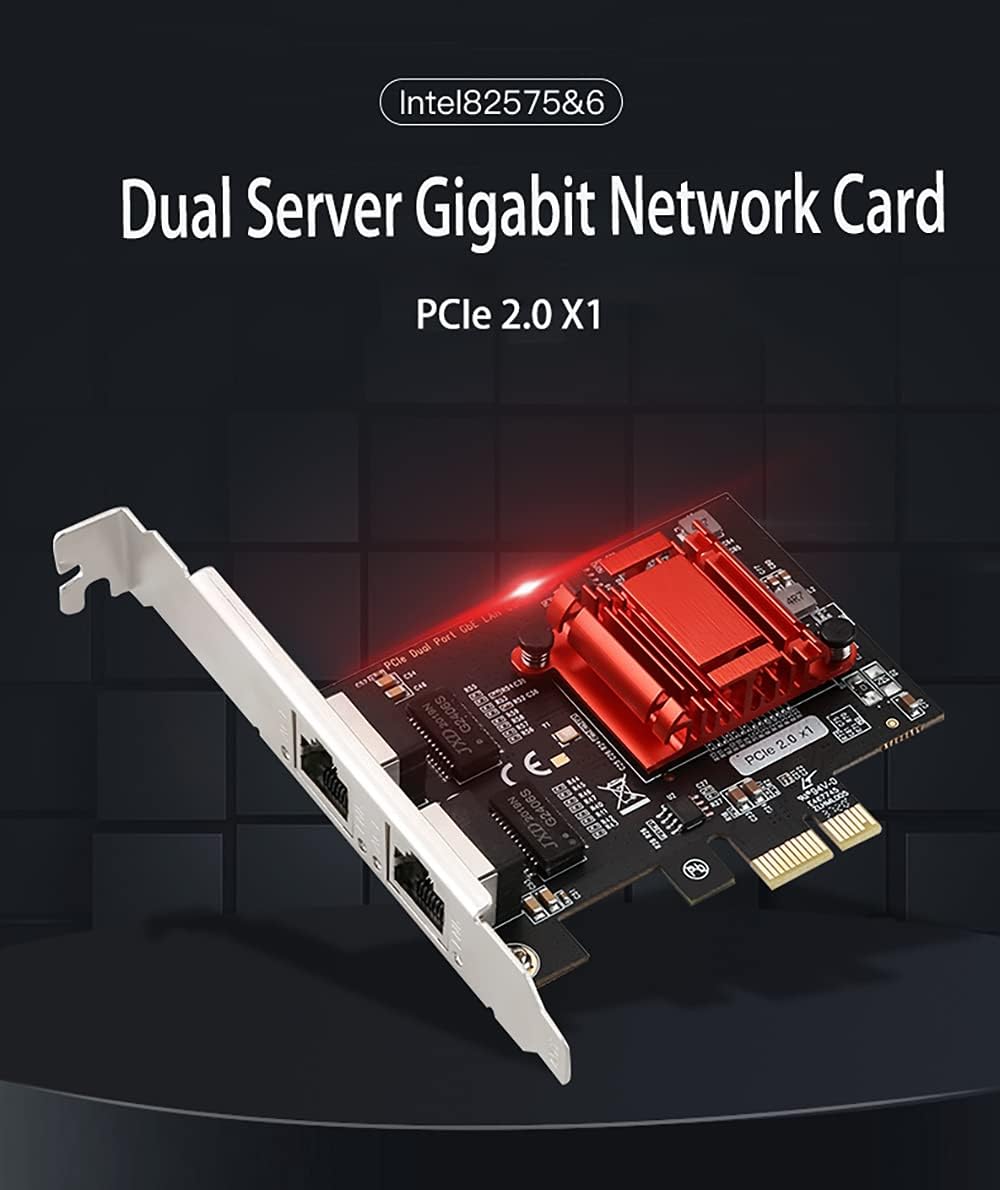 Dual-Port PCIe Gigabit Network Card 1000M PCI Express Ethernet Adapter with Intel 82575/82576 Two Ports LAN NIC Card for Support PXE for Windows/Windows Server/Linux/Freebsd/DOS with Low Profile