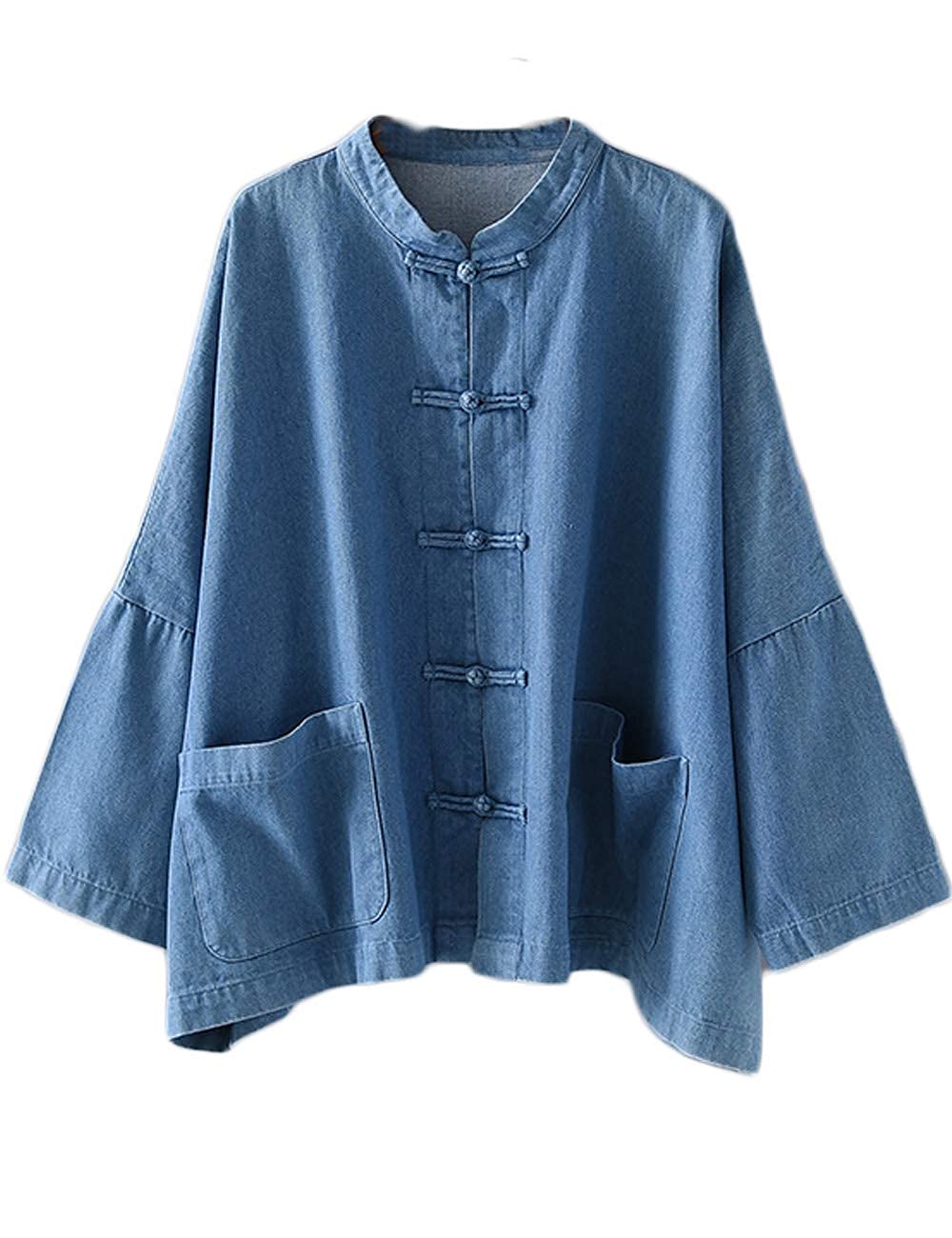 LZJN Giacca di jeans da donna manica lunga classica rana bottoni allentati Oversize Jean giacca cappotto