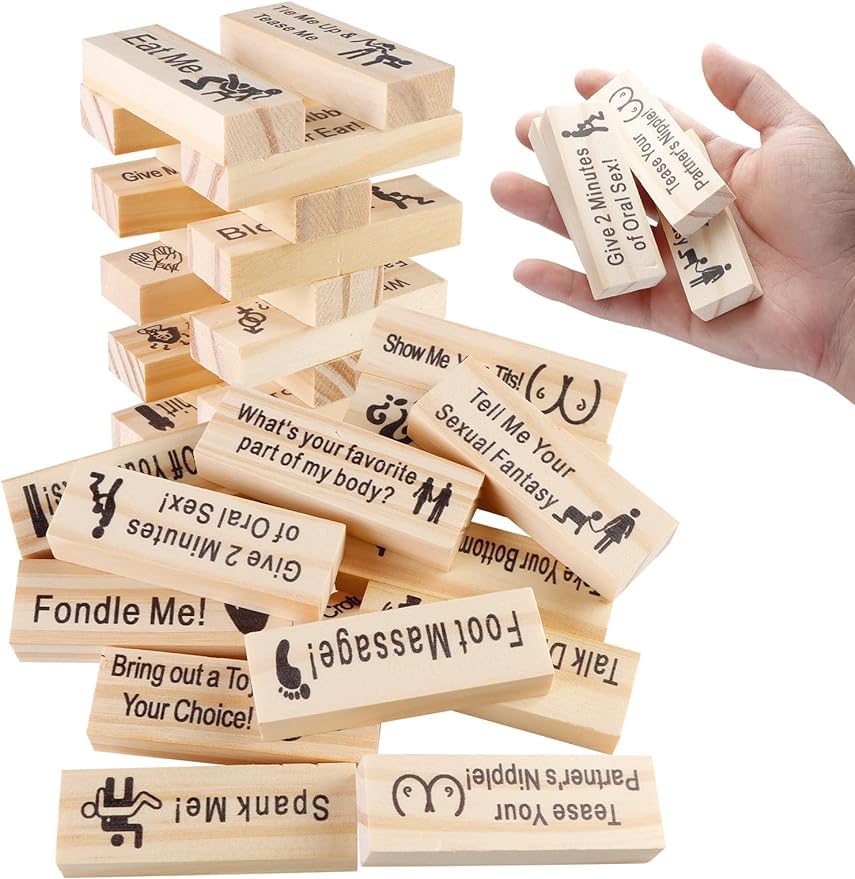 Super Naughty Block Tower Game, Valentine Tumbling Tower Stacking Blocks Game, Couple Activities & Date Night Ideas, Wooden Naughty Date Night Ideas for Adults Night Party Game Gift