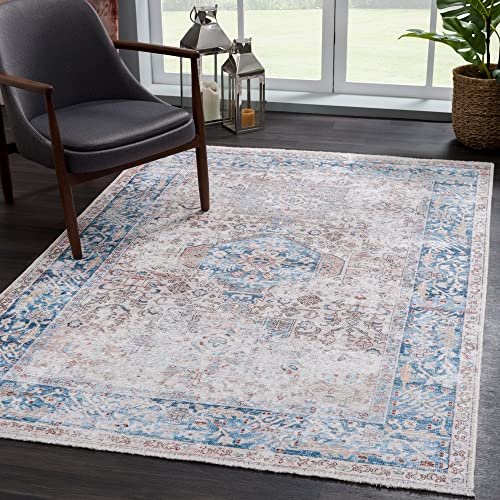 Tapete Beige y Azul Ocean 2x3 Pies No Resbaladizo miniatura 1
