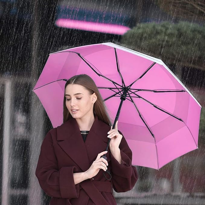 Image of TEKCOOL Umbrella, UV Big Size Umbrella for Sun Protection Rain Windproof Strong large 3 fold for men women kids boys girls Perfect small & stylish Windproof & Compact(Green)