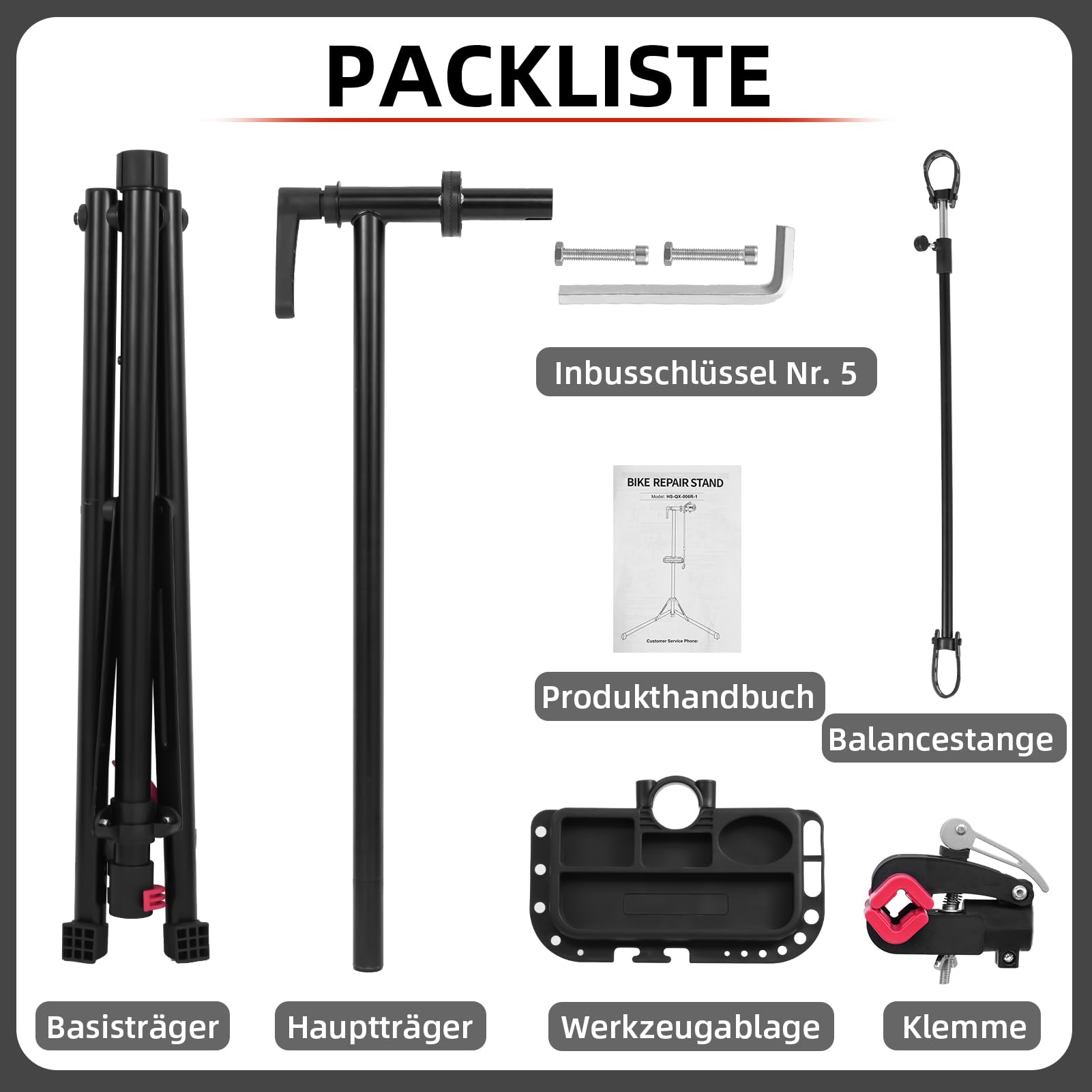 Fahrradmontageständer, Höhenverstellbar Fahrrad Reparaturständer mit Werkzeugablage bis 50kg, Klappbar 360° Drehbar Profi Reparaturständer für E-Bike Mountainbikes - Schwarz