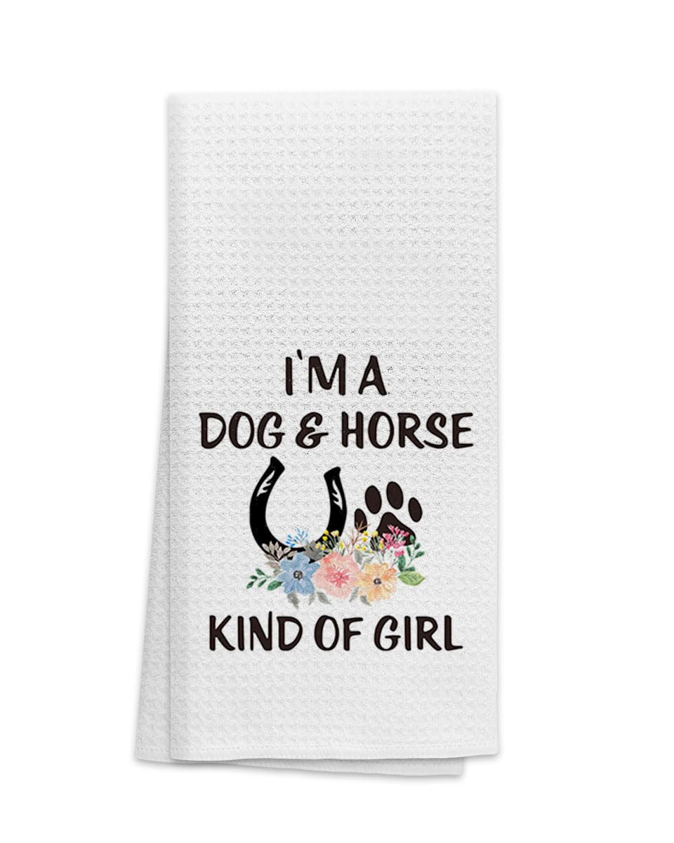 OHSULOHSUL Dog & Horse Lover Kitchen Towels - Paw Print Horseshoe Dish Towels, Cowgirl Equestrian & Dog Mom Gifts