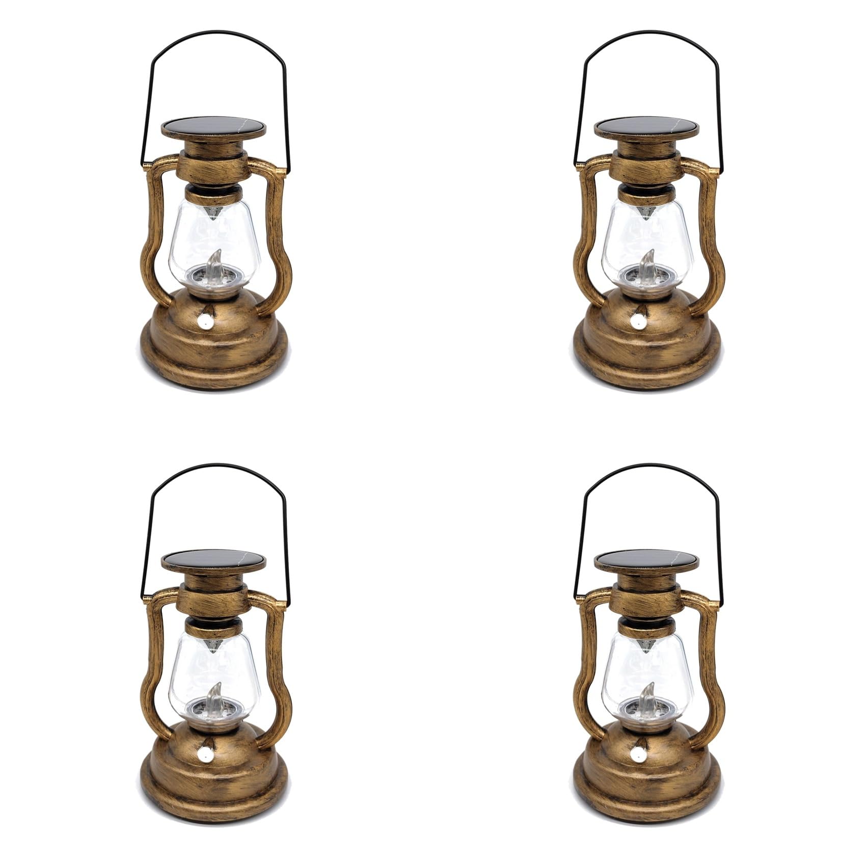 Vjsujehgy 4X Retro Solar Hanging Candle Light LEDs Oil Lamp Flickering Flameless Solar Lantern Outdoor Garden Yard Lighting-Gold