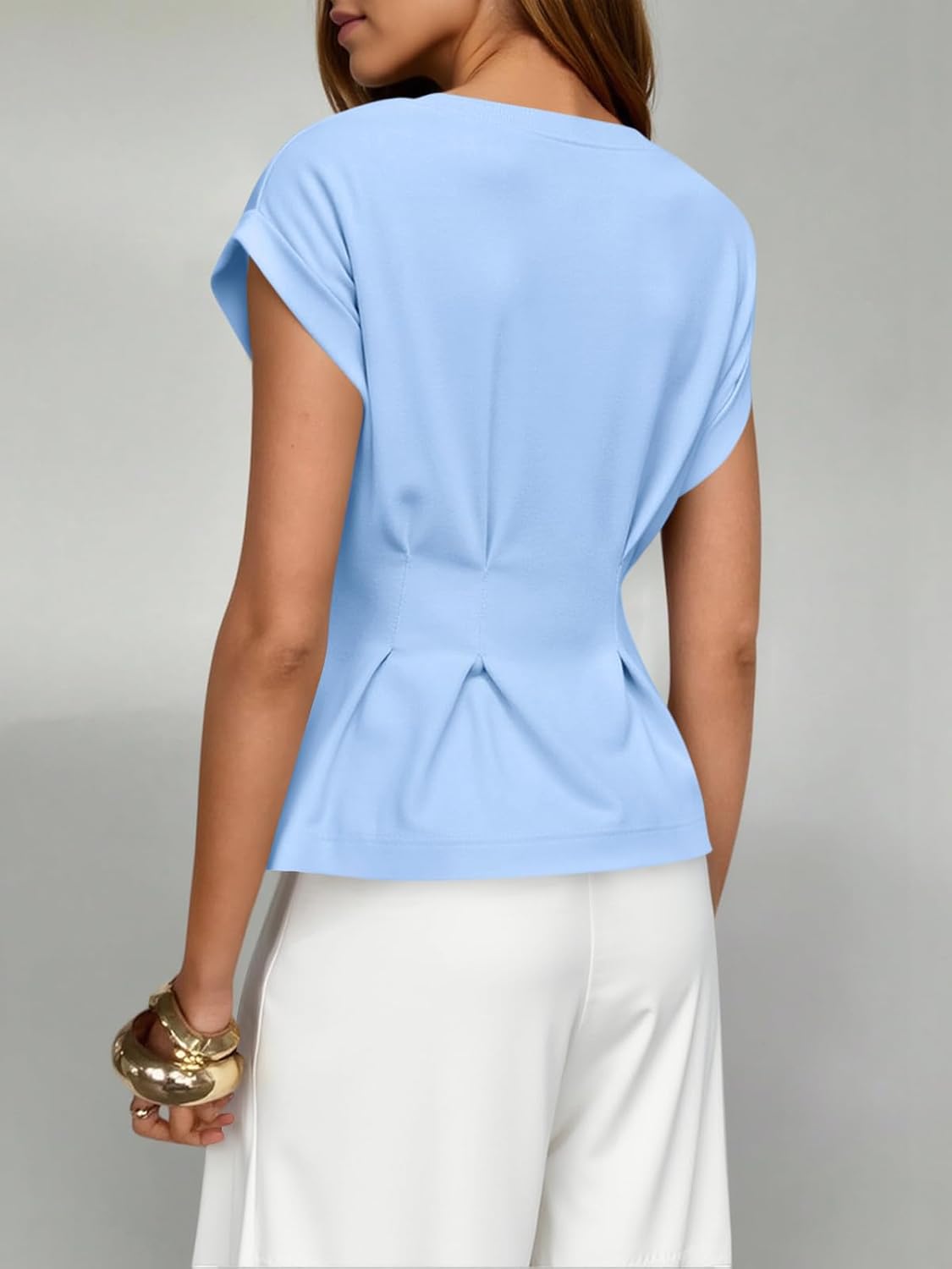 Cicy Bell Womens Peplum Tops Summer Babydoll Cap Sleeve T-Shirts Dressy Casual Crew Neck Pleated Blouses - Image 2