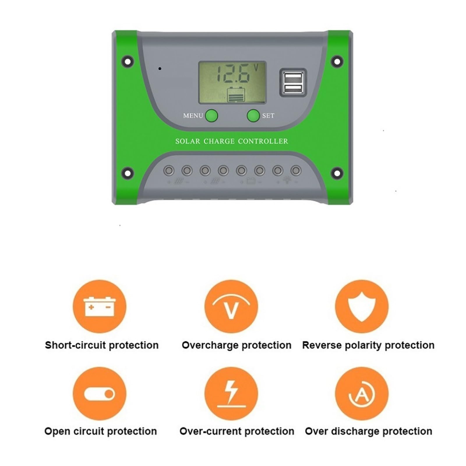 Controlador Solar De 10 A, 20 A, 30 A, 40 A, 50 A, 60 A, Controlador De Carga Solar PWM Fuera De La Red, Entrada Fotovoltaica Dual De 12/24/48 V Fácil Eficaz(10A 12/24V)