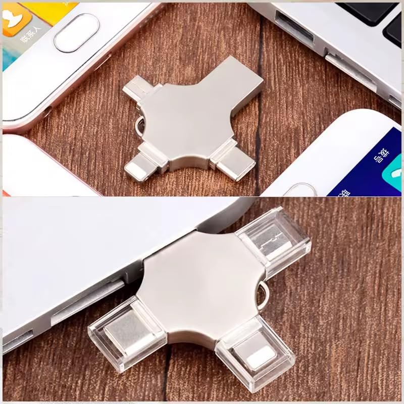 Image of 1TB 4-in-1 USB Flash Drive, Silver, Compatible with iPhone, USB-C, Micro USB and USB 3.0