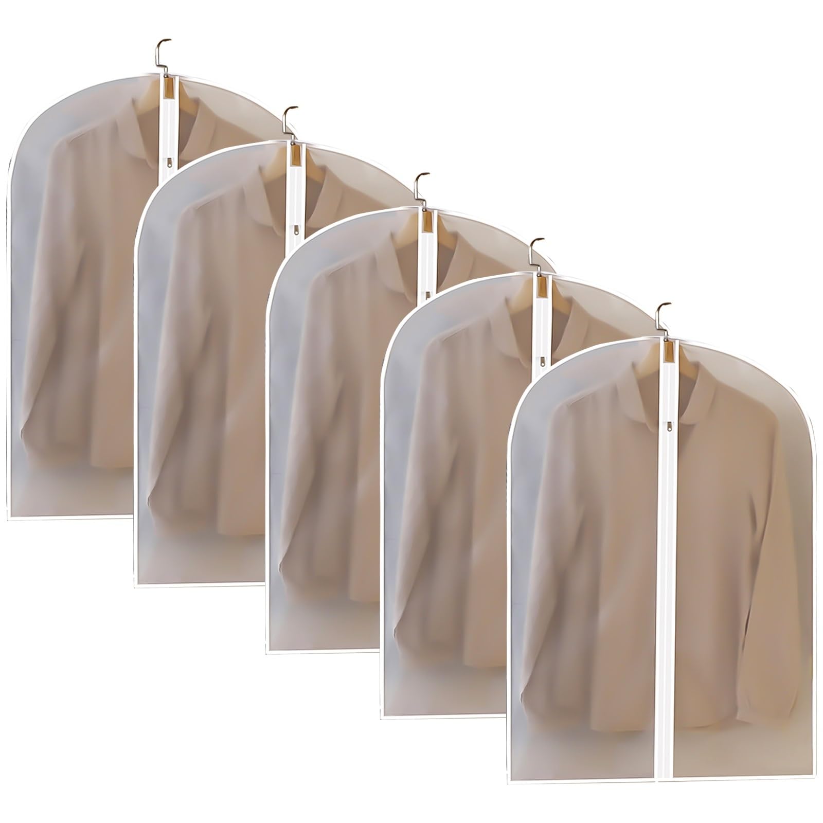Lot de 5 Transparentes Housse Vetement, Housses de Vêtements avec Fermeture éclair Intégrale et Fond Fermé, Respirant(60x100cm/24x39in)