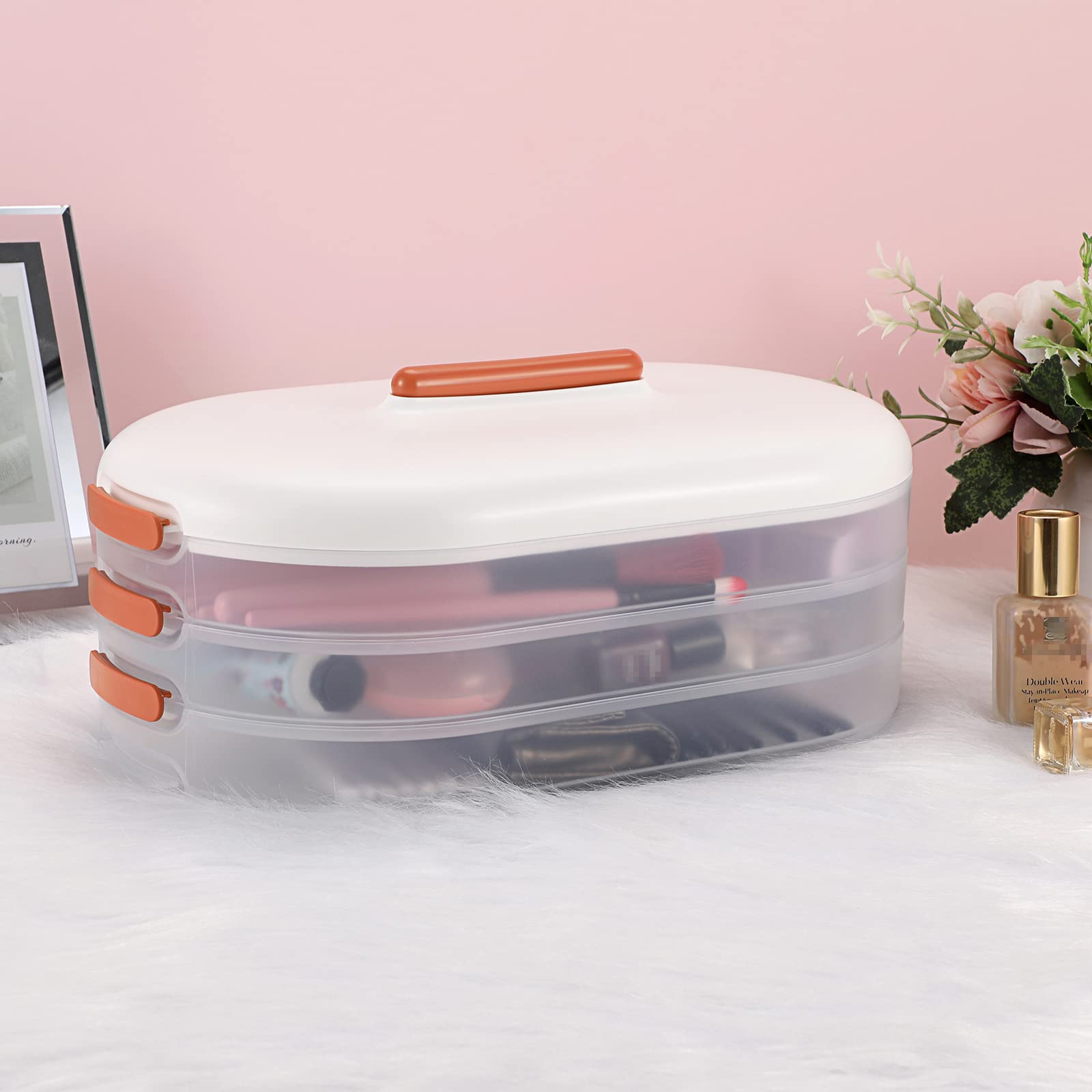 JUXYES 3-Tiers Stack Carry Storage Box with Lid, Plastic Multipurpose Portable Storage Container Box Handled Organizer Storage Box for Organizing Puzzle, Stationery, Sewing, Art Craft Supplies