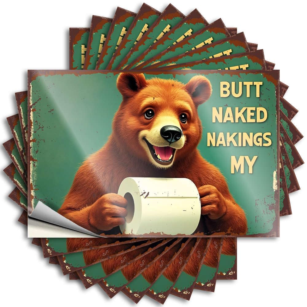 A Bear Holding Toilet Paper with The Text Butt Naked Nakings My Fun Feminist - Stickers Bottle Waterproof Decal(8X12CM)