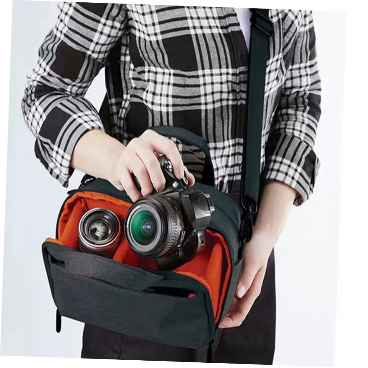HEMOTON Borsa Tracolla per Fotocamera Reflex Oxford, 2 Scomparti, Imbottitura Spessa e Cerniera, per Viaggi e Attività All'aperto
