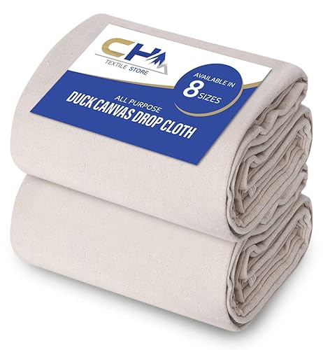 Canvas Painters Drop Cloth (Size 9 x 12 Feet - Pack of 2) - Pure Cotton Paint Drop Cloth for Painting, Curtains, Furniture & Floor Protection - All Purpose Thick Canvas tarp with Double Stitched Edges - 9' x 12' - Pack of 2