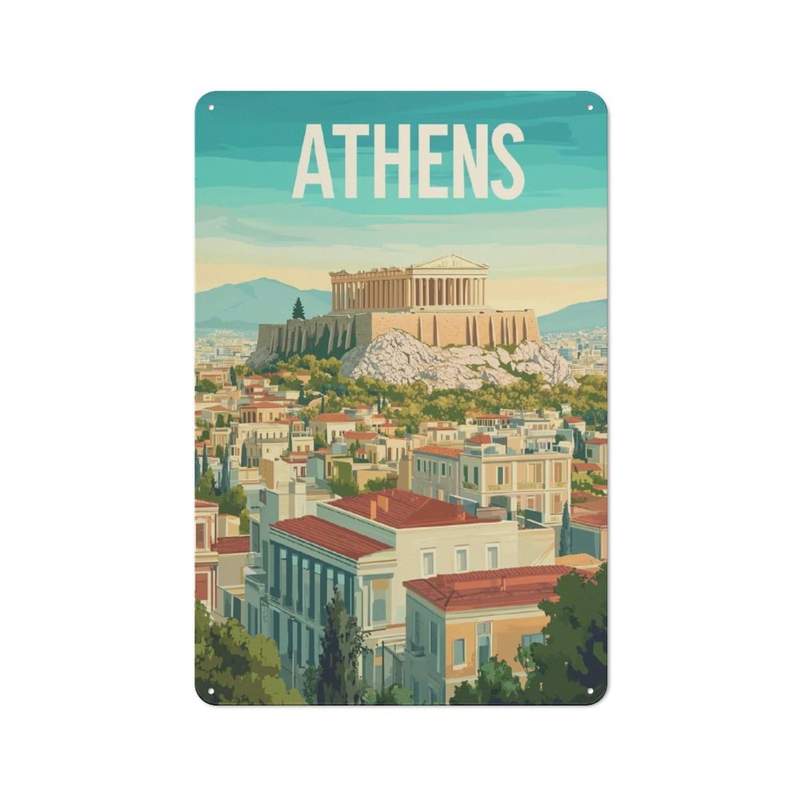 Junmoney Style-15 Trave To Athens Greece Everyday Metal Wall Decor 30X20cm, Vintage Metal Sign For Hallway, Home Bar, Garage Or Study