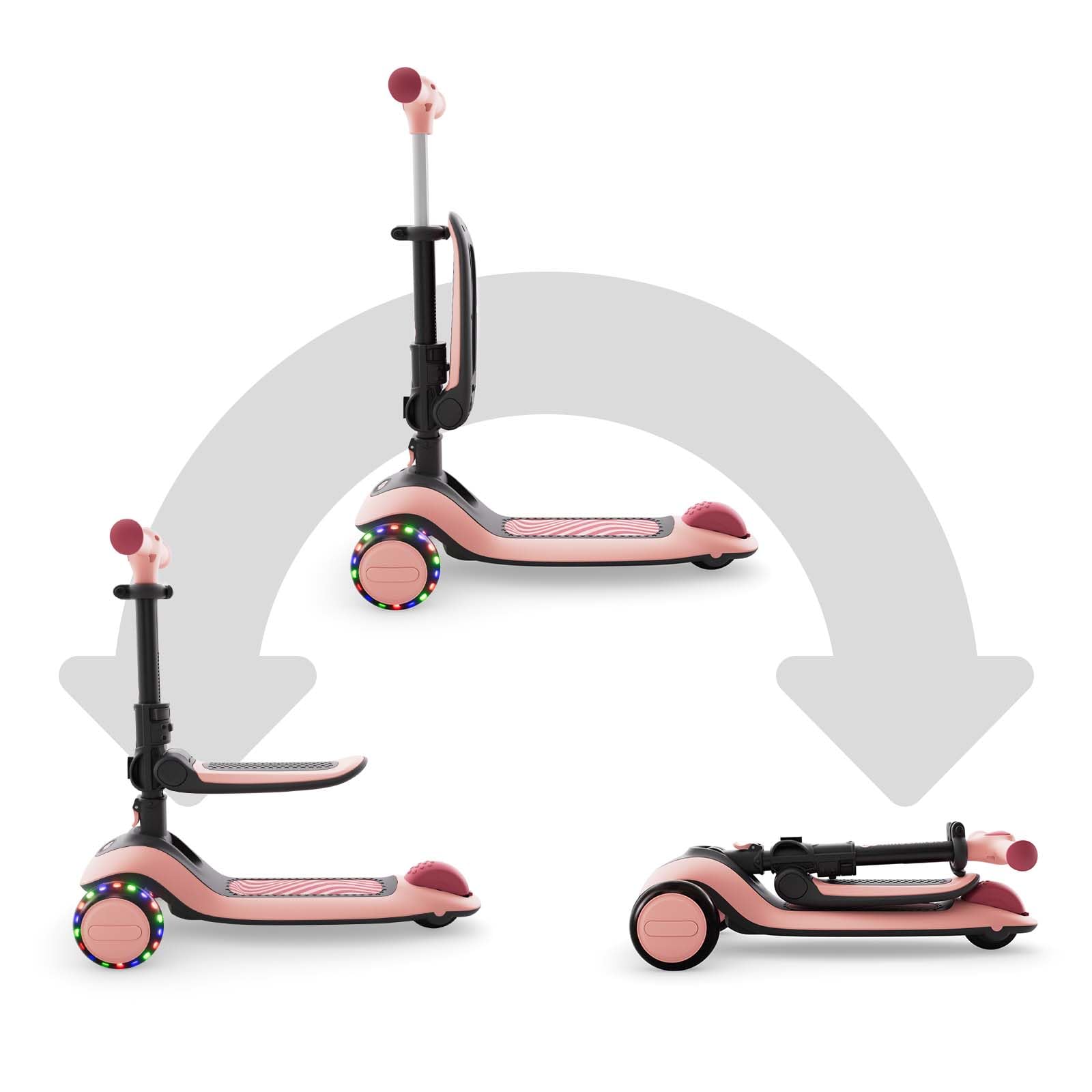 Kinderkraft Halley 2 Balance-Scooter 2-in-1, Sitz höhenverstellbar (25-33 cm), 4-Fach Verstellbarer Lenker, LED-Räder, klappbar, ab 18 Monate, rutschfeste Trittflächen, Rosa