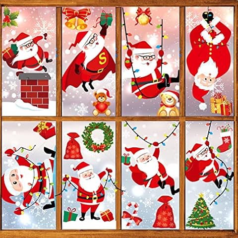 JoeRita Christmas Window Clings Decal Xmas Stickers 160 PCS Funny Santa Decoration Wall Sticker Holiday Party Self Clings, Removable Static PVC Stickers DIY for Christmas Home/Shop Window Decorations Cover