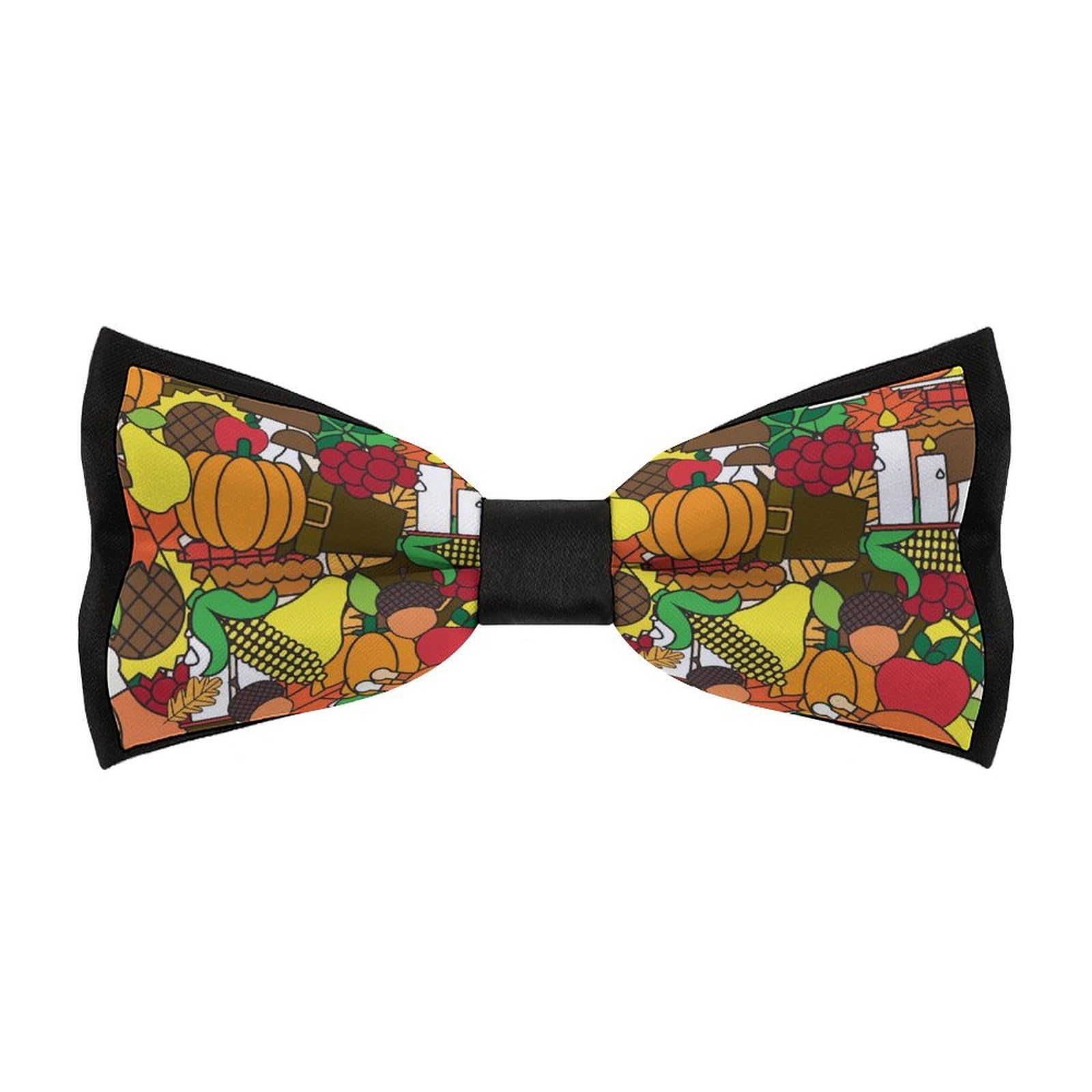 JYYAU Thanksgiving Turkey Maple And Pumpkin Bow Tie Adjustable Necktie For Men Business Fashion Pre-tied Tie Neckwear Novelty Accessory For Weddings Party Festival