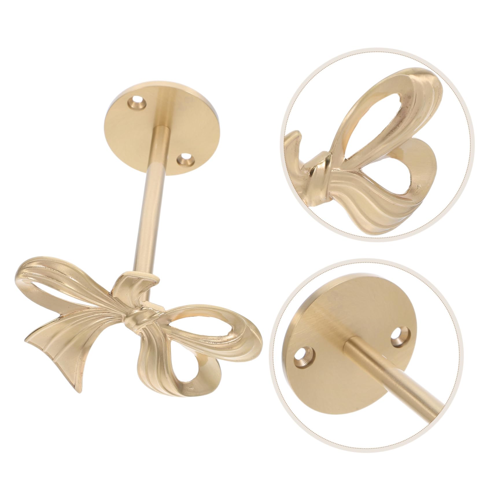 ULTECHNOVO Porte-Rideaux Laiton Doré à Nœud Décoratif Supports Muraux Métalliques pour Rideaux Crochets Multifonctions pour Chambre Bureau et Salon