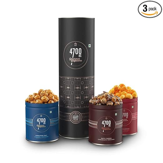 4700BC Gourmet Popcorn, Combo box,(3 Tins: 1 Hawaiian Barbecue cheese Popcorn.1 Himalayan Salt Caramel, 1 Nutty Tuxedo Chocolate), 305gm/325gm