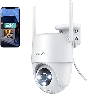 Boifun Security Camera, Outdoor Surveillance Camera, Wireless, 3 Megapixel, 1536P, 360 Degree Wide Angle Shooting Camera, Ptz Pan/Tilt Indoor/Outdoor, Alexa Compatible, Long Time Recording, Motion asin的图片