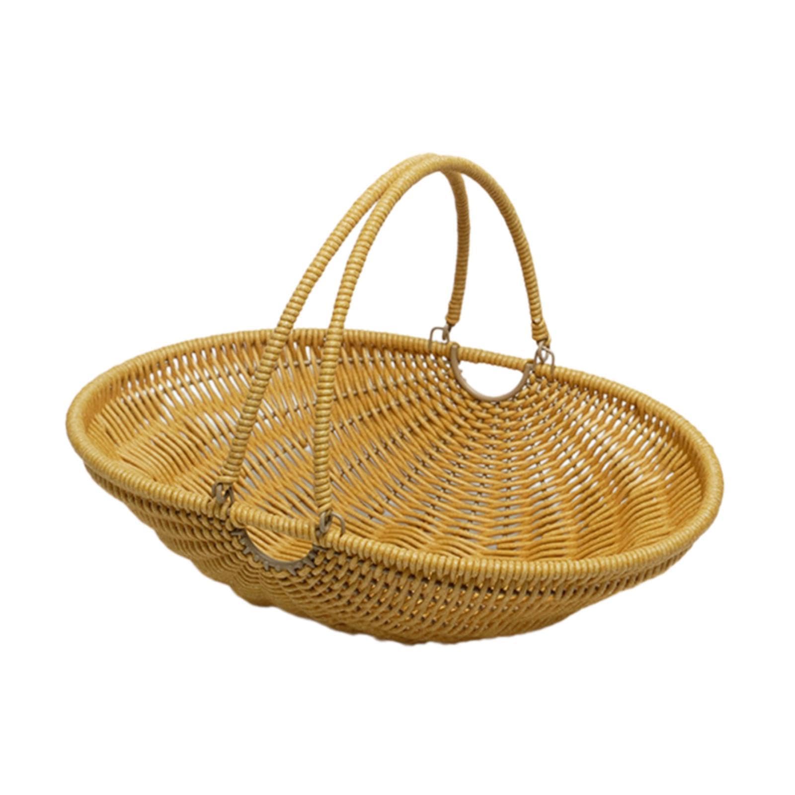 KiBcsLic Imitation Rattan Kitchen Tote Bread Basket Multifunctional Lightweight for Vegetable, Snack with Foldable Handle, Size M