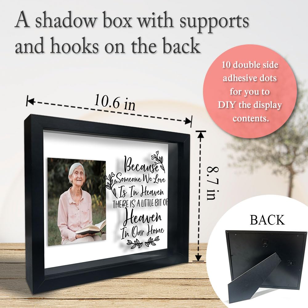 Memorial Shadow Box Frame, Sympathy Shadow Box with 10 DIY Adhesive Dots , Large Shadow Box Display Case for Tabletop and Wall Display, Bereavement Gifts in Memory of Loved One (10.6