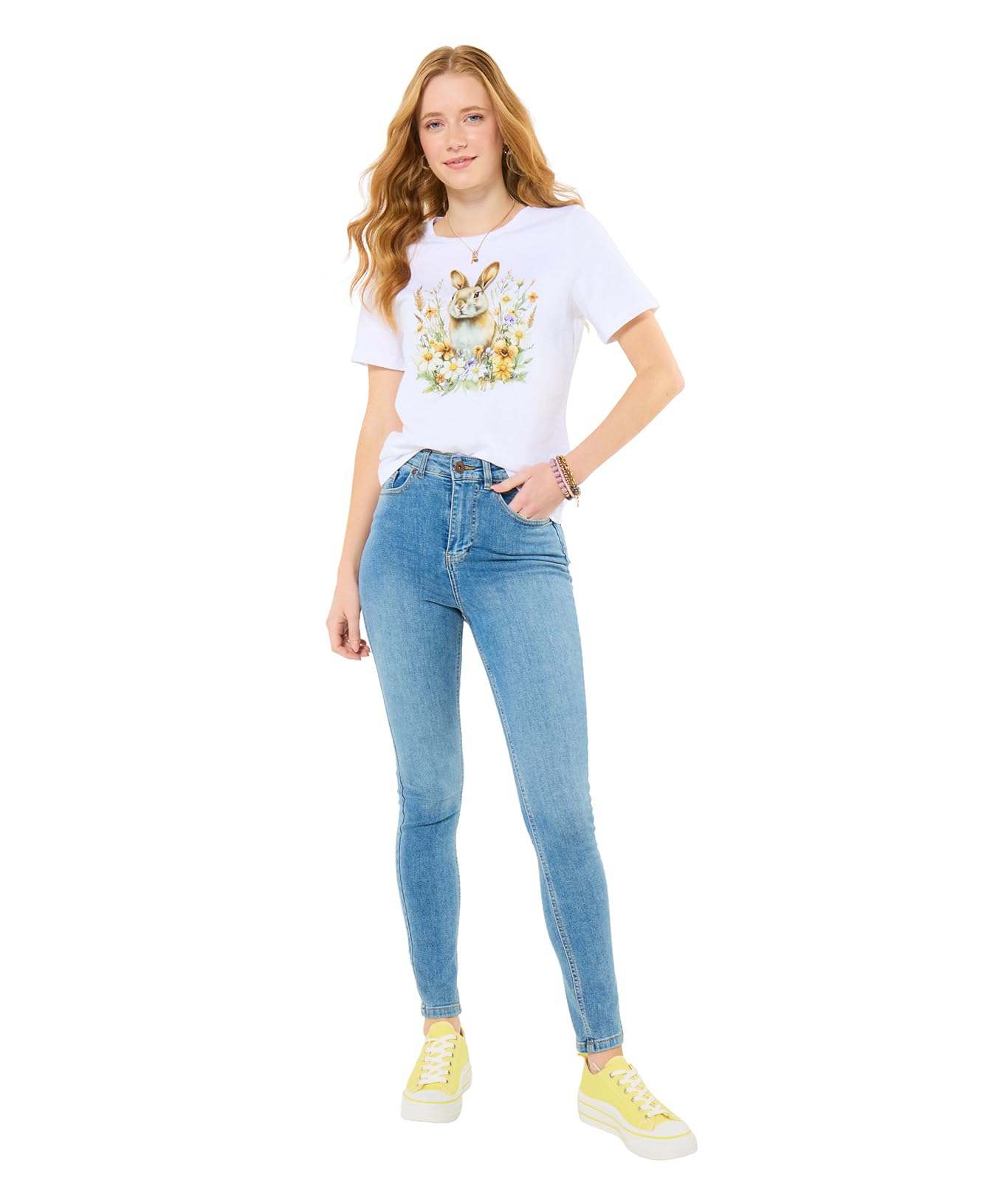 Joe Browns Women's Bunny Floral Graphic Tee, Regular, White, UK 12