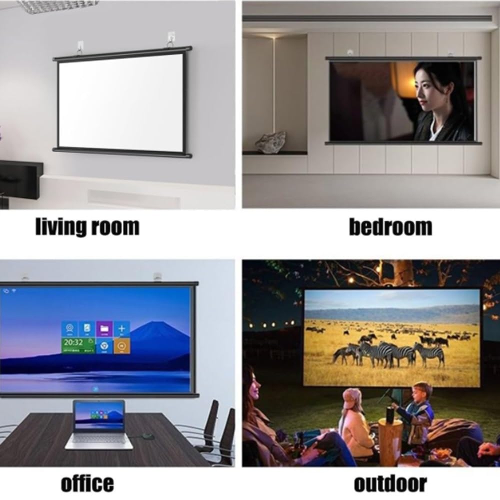 Schermo Per Proiettore 60 Pollici 16:9 Telo Proiettore Schermo Film Home Theater Schermo Da Proiezione HD Telo Di Proiezione Avvolgibile Manuale Per Interni Ed Esterni - Montaggio A Muro(60"(4