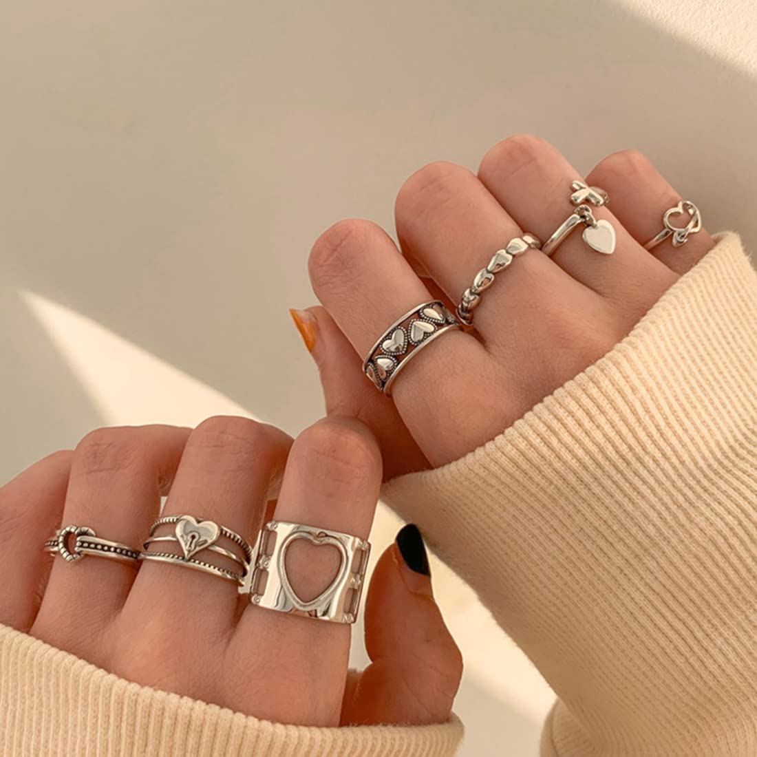 Set Di 14 Anelli Donna Acciaio Inox - Oro Rosa, Impilabili, Misure 3-9, Minimalisti - Foto 2