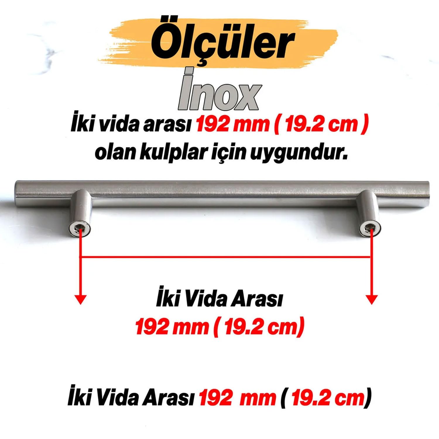 10 ADET Pürüzsüz 192 mm İnox Metal Dolap Dolabı Mobilya Mutfak Çekmece Kapak Kulbu Kulpu Kulpları