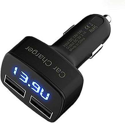 Pudincoco 4-en-1 Doble Cargador USB para Coche Pantalla LED Digital DC 5V 3.1A Adaptador Universal con medidor de Corriente y Voltaje Medidor de Corriente Pudincoco 4-en-1 Doble Cargador USB para Coche Pantalla LED Digital DC 5V 3.1A Adaptador Universal con medidor de Corriente y Voltaje Medidor de Corriente