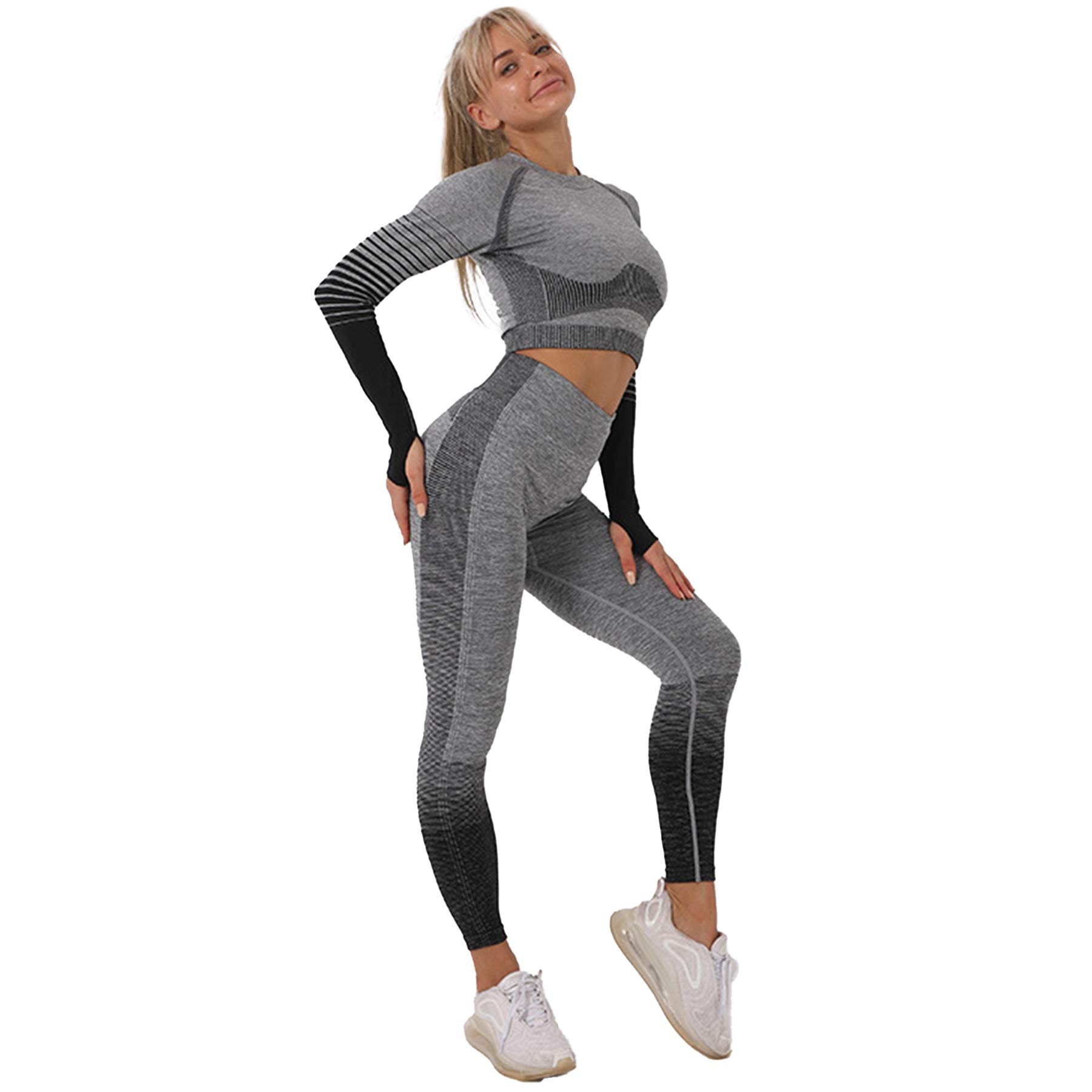 Compra Diseñador Negro Gris Conjunto Yoga Fotos Reales 2020 Nuevas Mujeres  De La Ropa De La Aptitud Gimnasio Chándal Manga Larga Ejecución De Yoga Set  Top + De Las Polainas Barato 