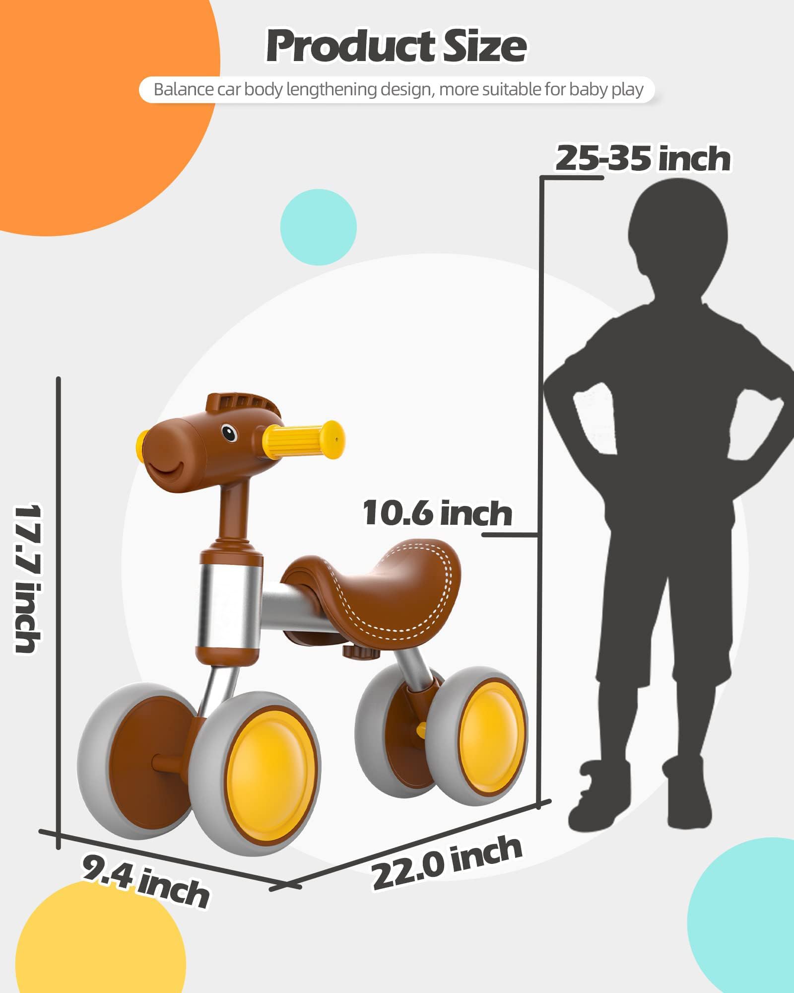 Hilifexll Biciclette Senza Pedali per Bambini da 1 Anno, Bicicletta Equilibrio per Bambini 12-24 Mesi con 4 Ruote, Ragazzi e Ragazze Giochi Bambini Regalo Bambino 1 Anno