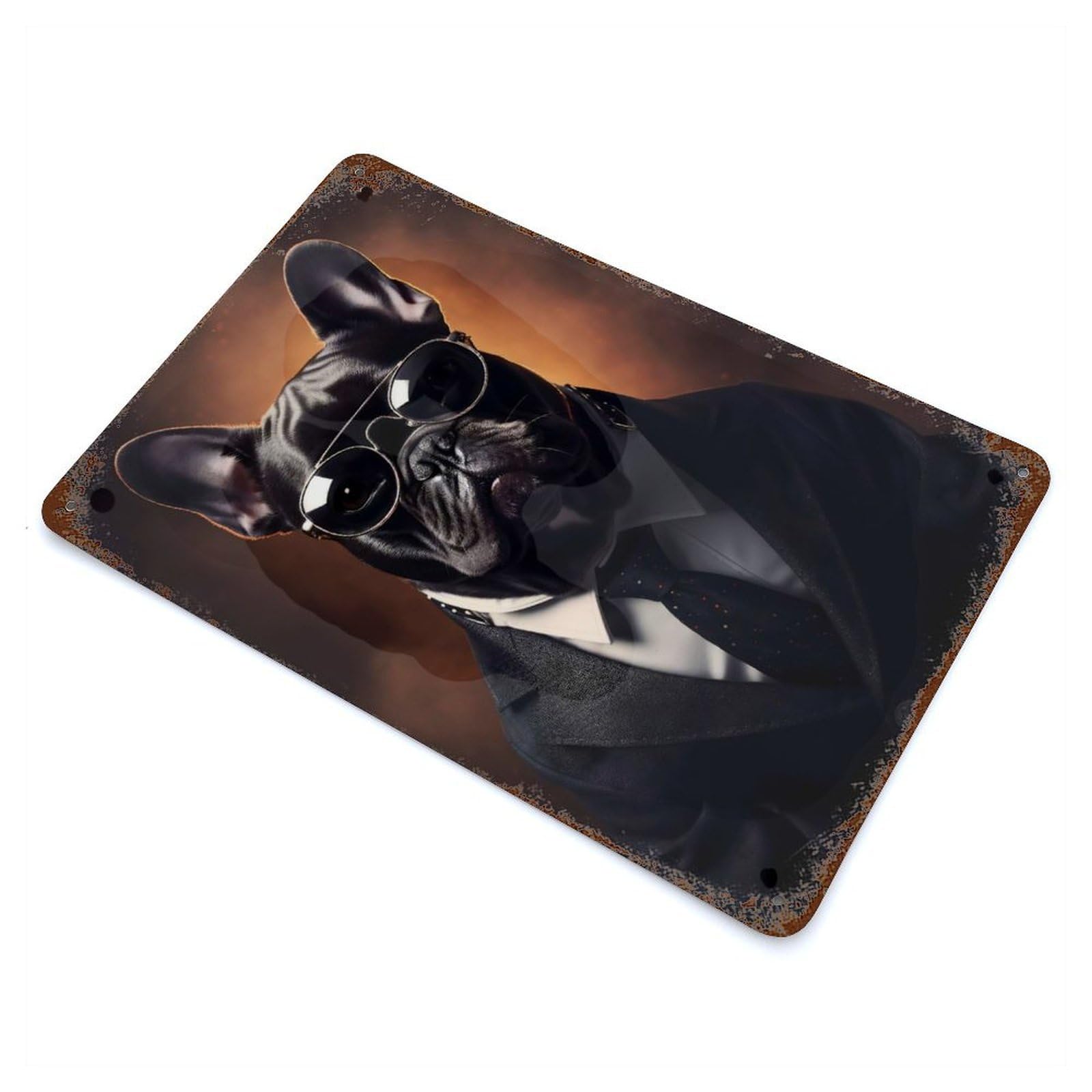 Pug Dog Gangstar Rusty Metal Tin Sign 11.8"x7.9", for Pub, Kitchen And Man Cave Decor, Farmhouse Wall Decor