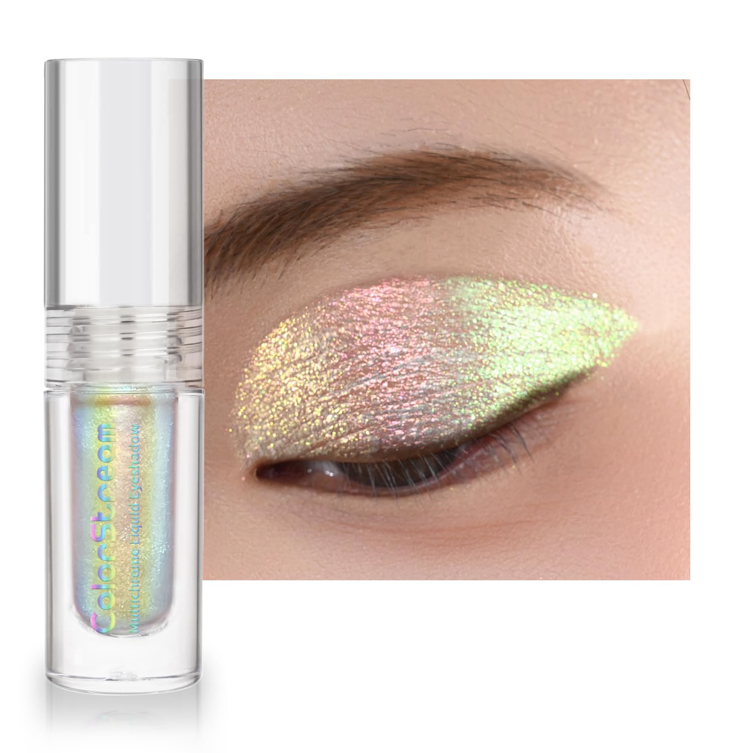 CHARMACY Multichrome Glitter Liquid Eyeshadow, Chameleon Shifting Color, Holographic Metallic Eyeshadow, Long-Lasting Wear, Vegan Eye Topper for Party