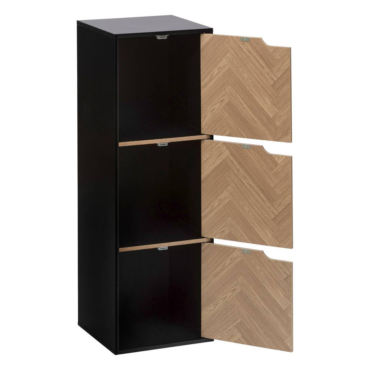 5five - Mueble de 3 estantes y 3 puertas con diseño Chevron - Efecto madera y negro - Forma cúbica - Almacenamiento práctico y práctico - Sala de estar, oficina, dormitorio