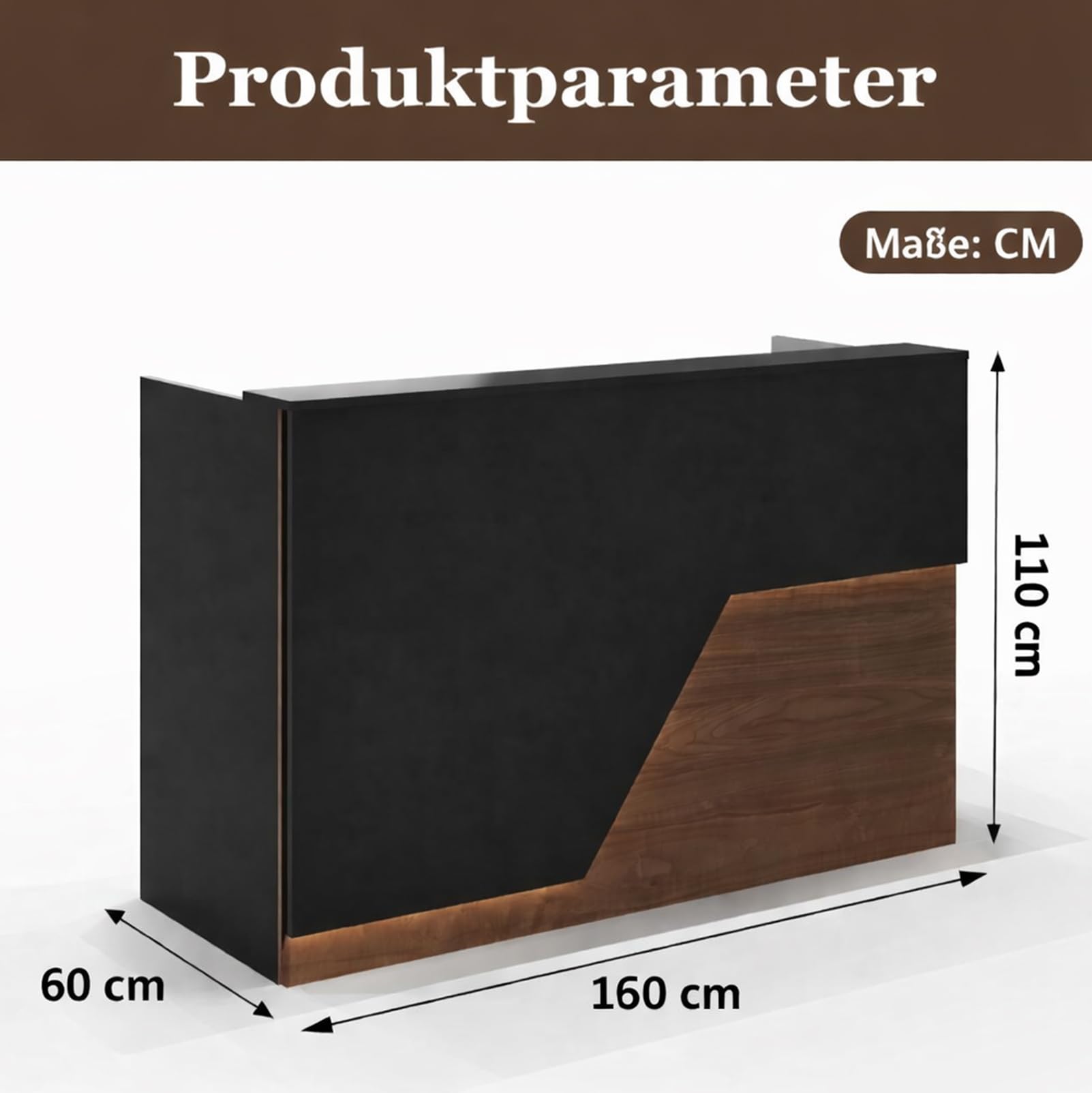 Moderne Empfangstheke mit Schublade und Aktenschrank Fronttresen für Büro, Salon, Spa und Einzelhandel Kleine Empfangstresen für begrenzte Räume (I, 160CM)