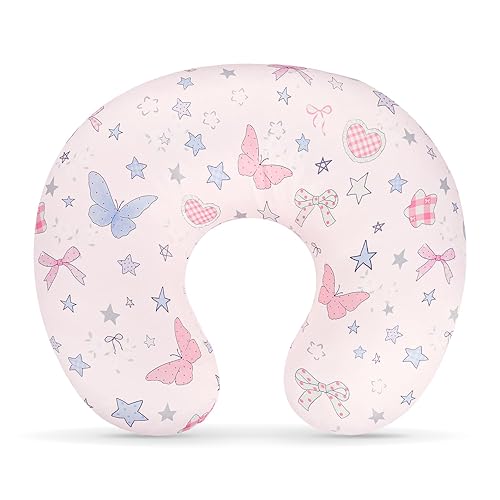 GFU Nursing Pillow Cover for Boys and Girls, Breastfeeding Pillow Case for Newborn, Soft Baby Breastfeeding Pillow Slipcover Colourful Pink Stars,
