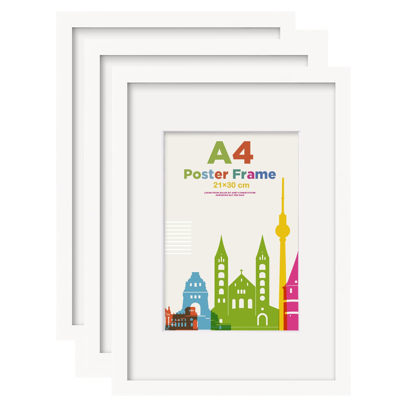 EGOFINE A4 Picture Frames 3Pcs Covered by Plexiglass, Display Picture A5 with Mat or A4 without Mat, for Table Top Display and Wall Mounting A4 Photo Frame, White