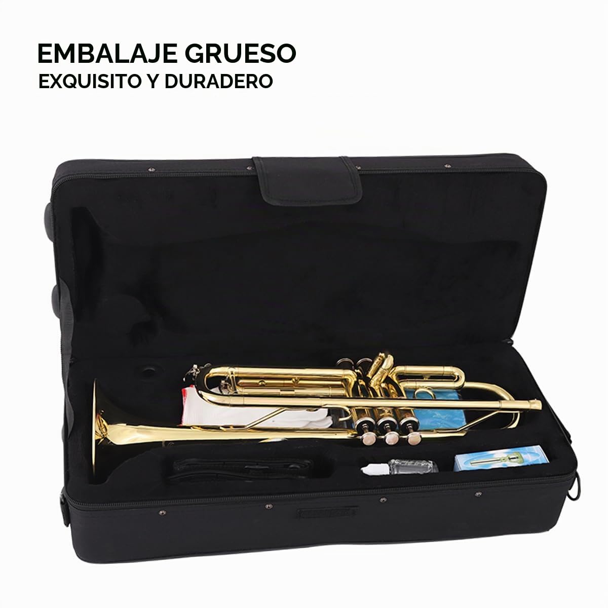 Conjunto de Trompeta Estándar Bullfighter Trompeta estándar Bb de latón con estuche rígido, guantes, paño de limpieza, boquilla de trompeta 7C, trompetas para principiantes y estudiantes (Dorado)