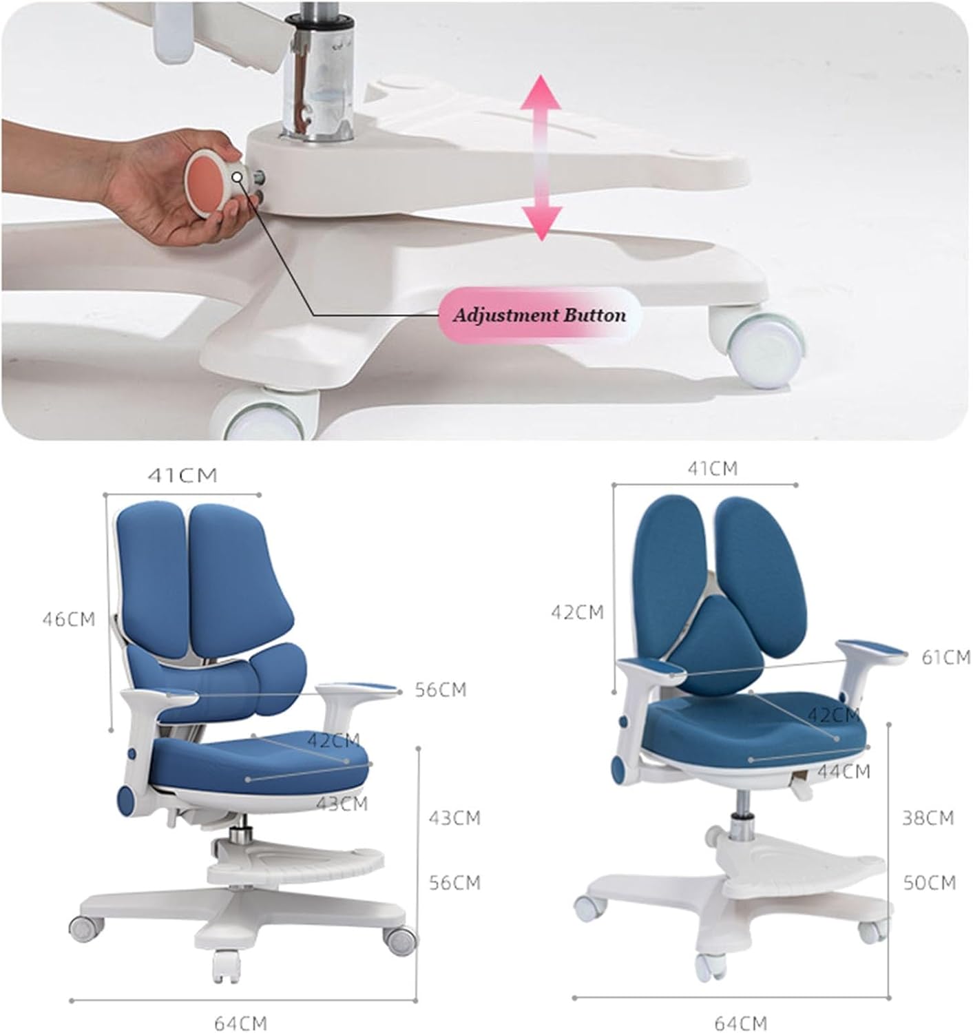 Kids Desk Chair, Height Adjustable Children Swivel Computer Chair with Y-Shaped Lumbar Support Auto Sit-Locking Wheels, Suitable for Anyone (Blue Style 1)